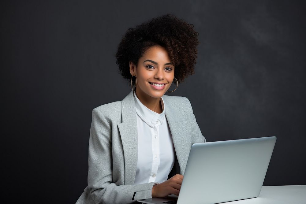 Young black business woman laptop computer smiling smile adult. AI generated Image by rawpixel.