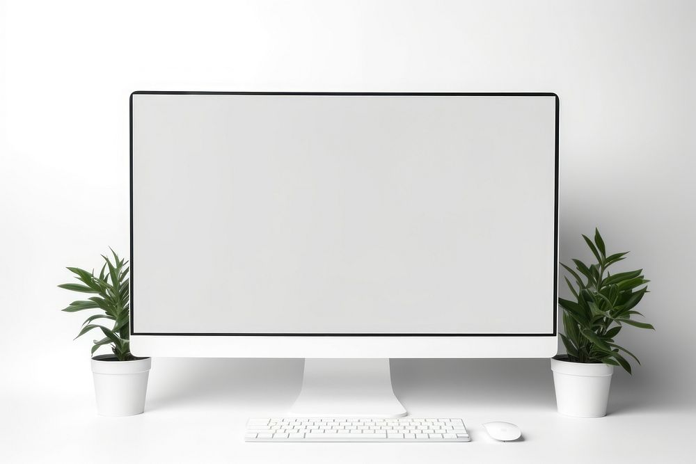 Computer screen mockup computer plant white background. AI generated Image by rawpixel.
