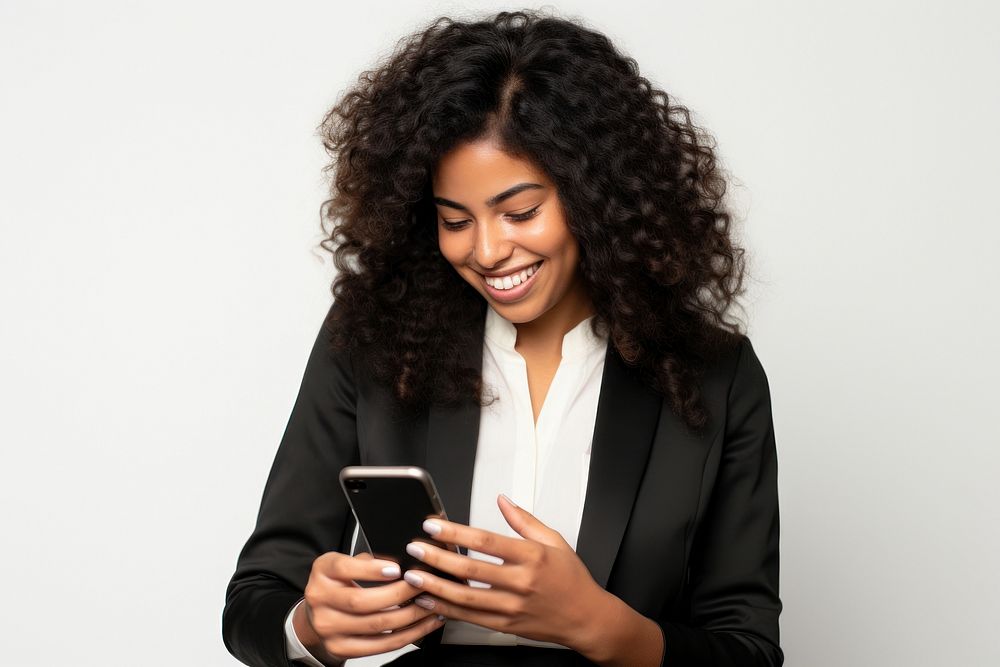 Happy black woman coffee adult phone. AI generated Image by rawpixel.