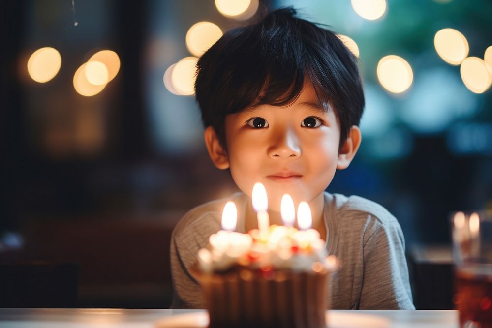Little Laos kid candle cake birthday. AI generated Image by rawpixel.