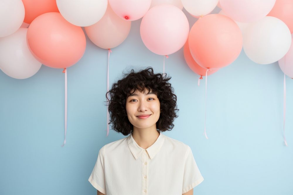 Japanese friend celebrate birthday party balloon smile happy. AI generated Image by rawpixel.