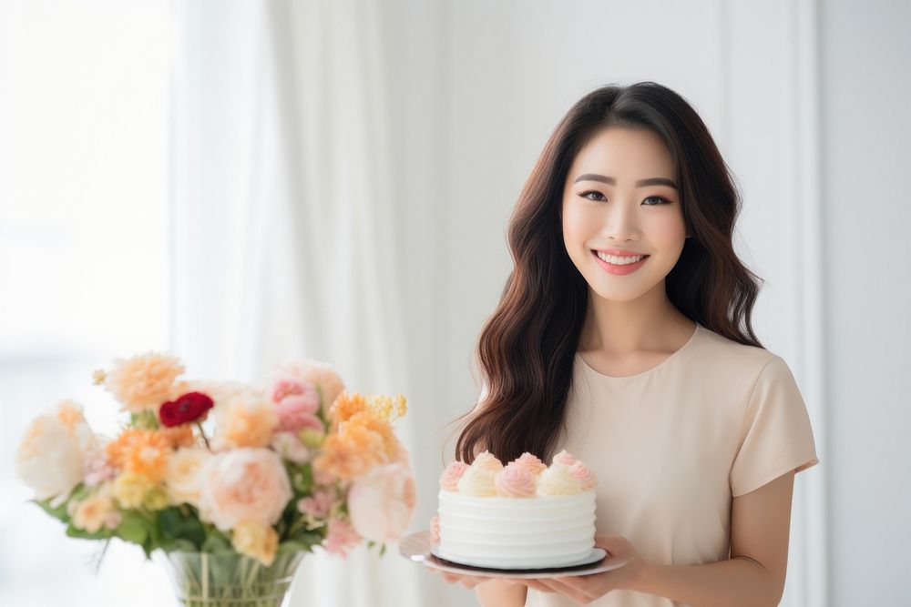 Japanese friend celebrate birthday party dessert smile happy. AI generated Image by rawpixel.