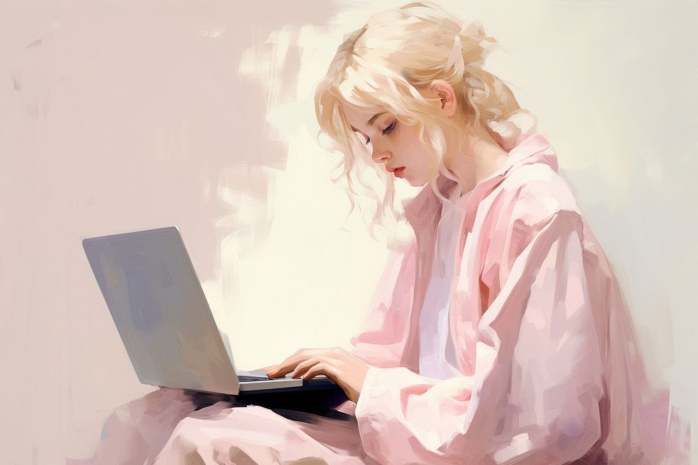 Playing on a computer portrait laptop adult. AI generated Image by rawpixel.