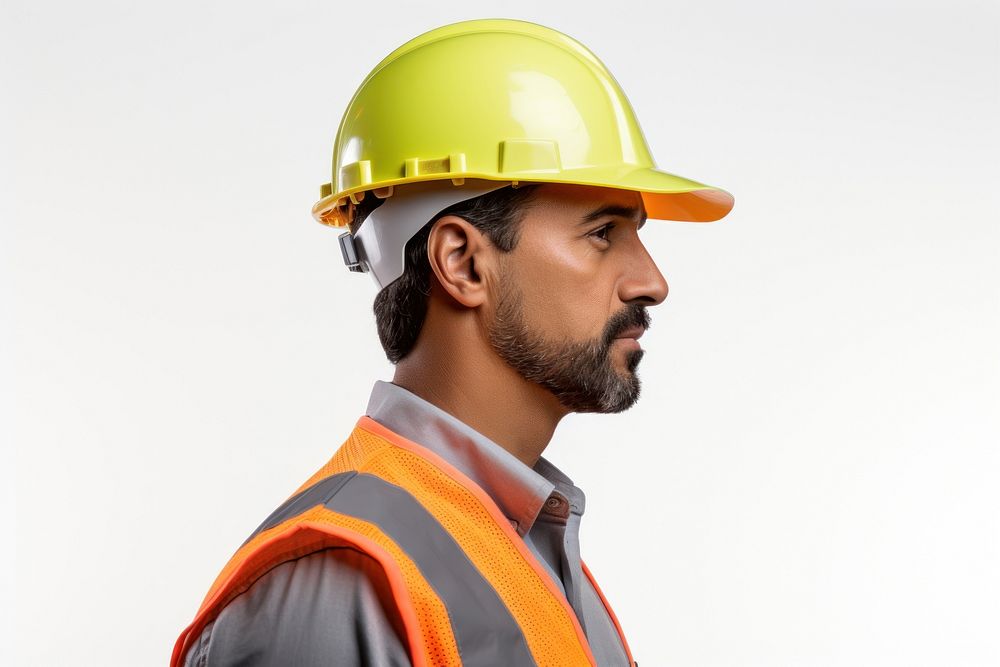 Engineering wearing hardhat and reflective vest engineering helmet white background. AI generated Image by rawpixel.