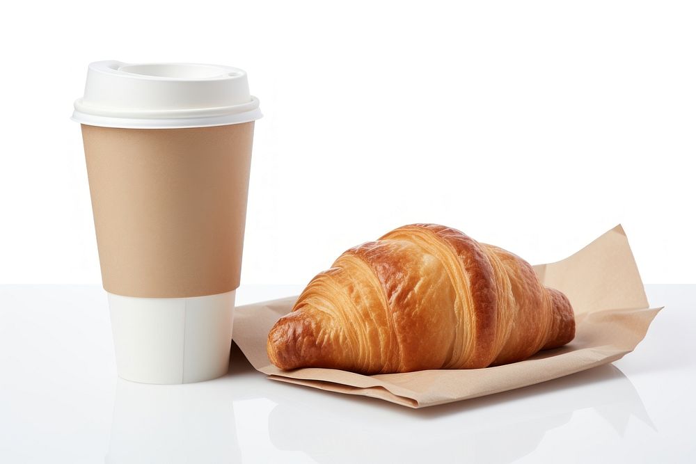 Paper coffee cup croissant bread paper. AI generated Image by rawpixel.
