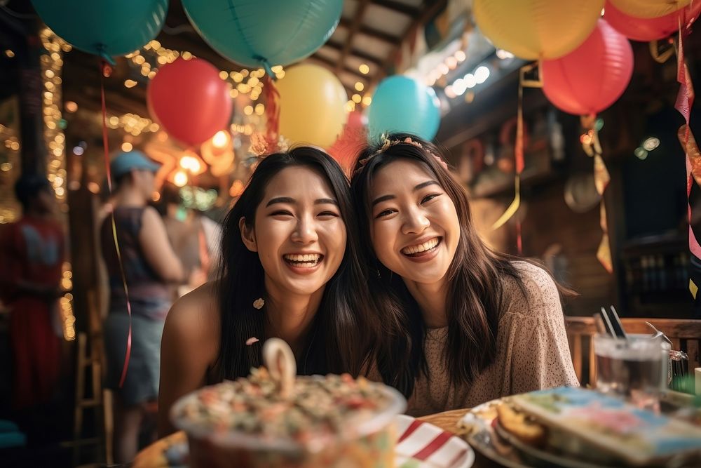 South east asia woman party birthday laughing. AI generated Image by rawpixel.