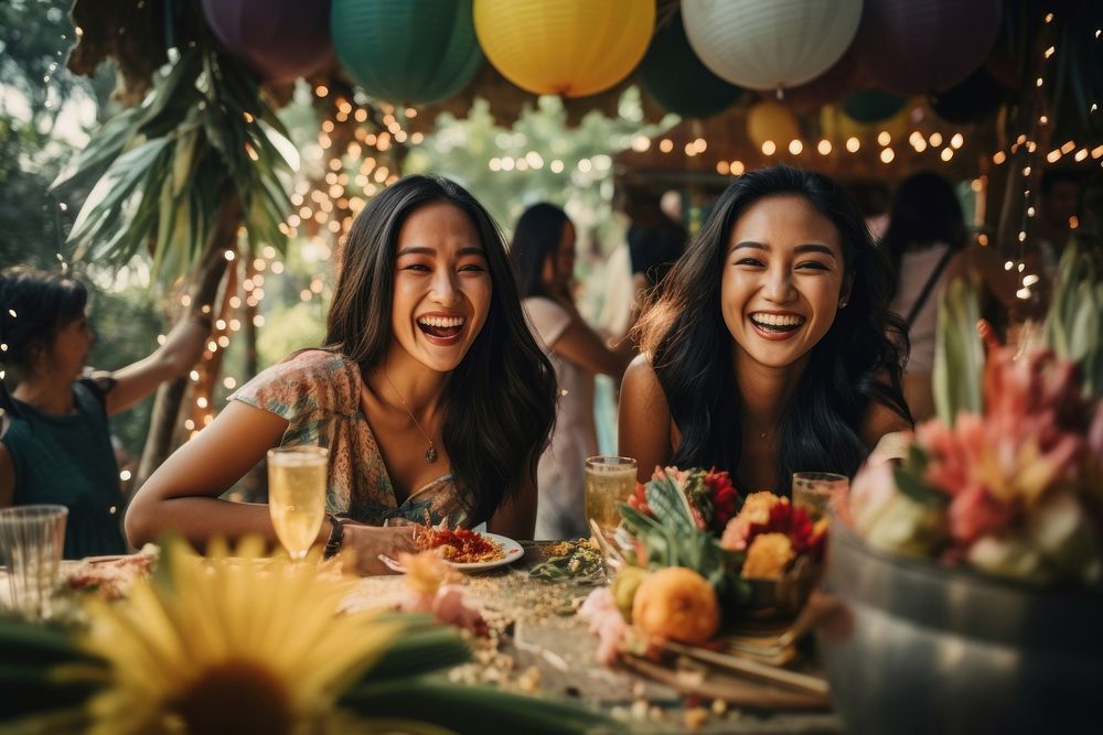 South east asia woman party birthday laughing. AI generated Image by rawpixel.
