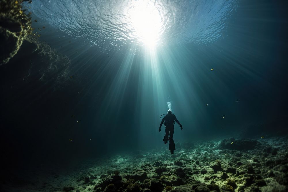Freediver underwater adventure swimming. AI generated Image by rawpixel.