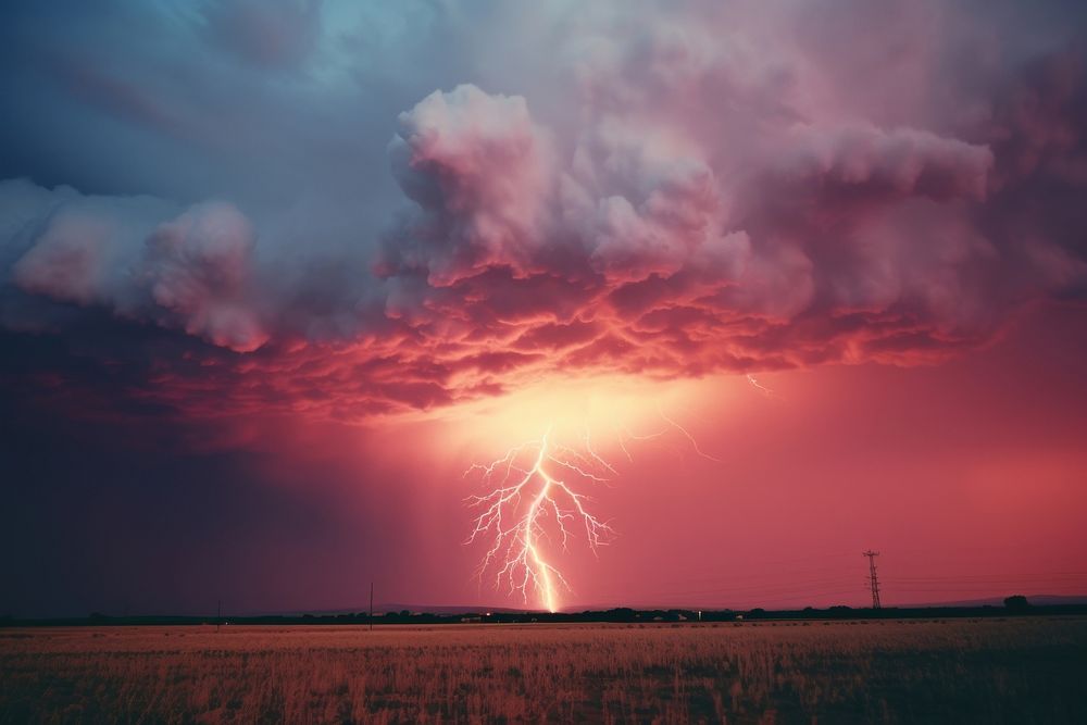 Aesthetic thunder thunderstorm lightning landscape. AI generated Image by rawpixel.