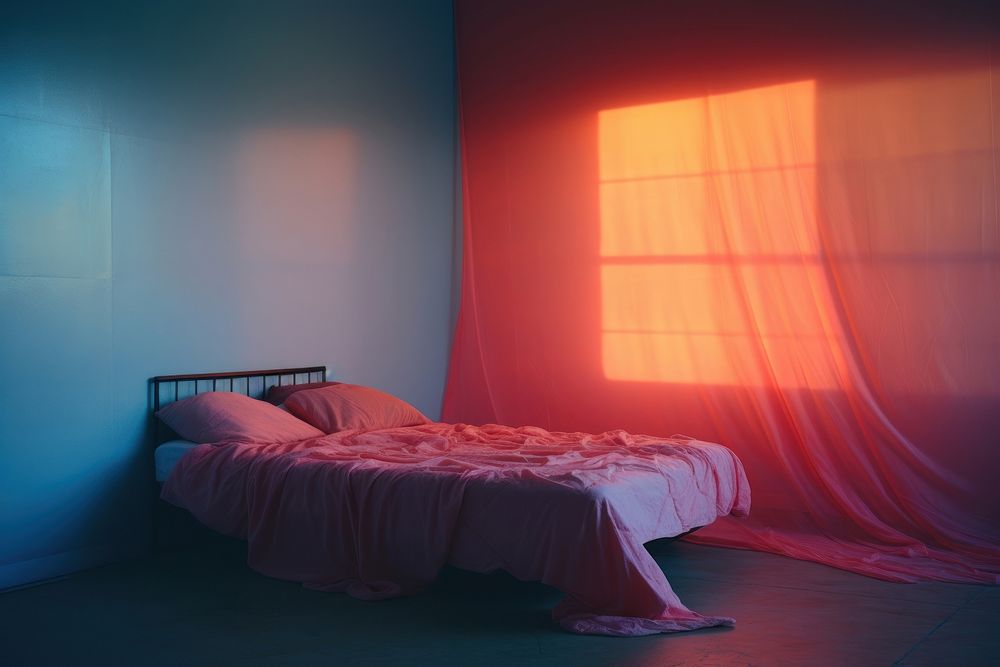 Bedroom furniture red architecture. AI generated Image by rawpixel.