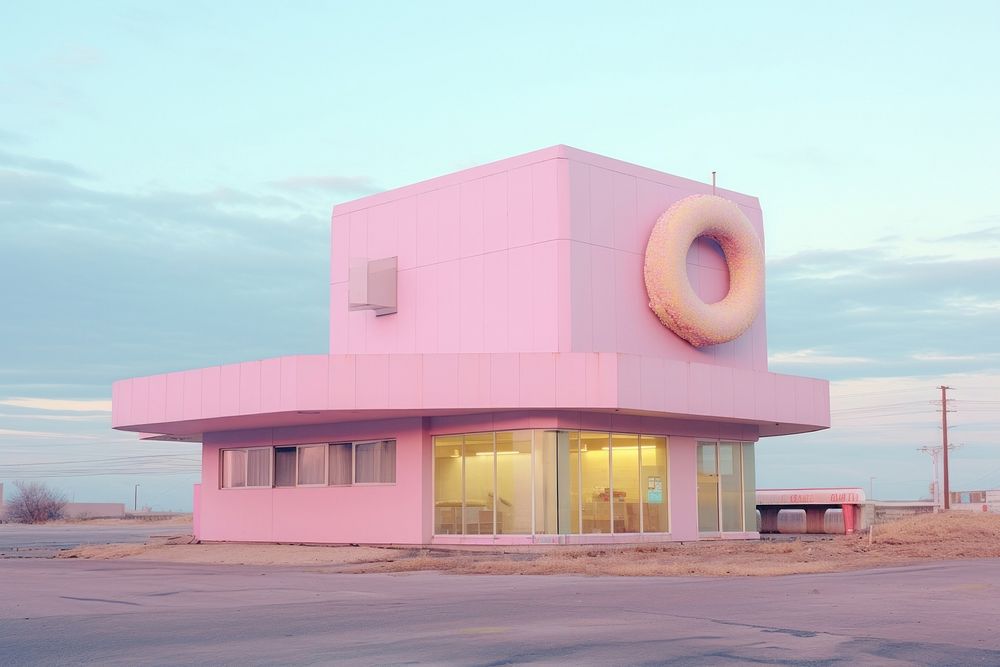 Donut store architecture building outdoors. AI generated Image by rawpixel.