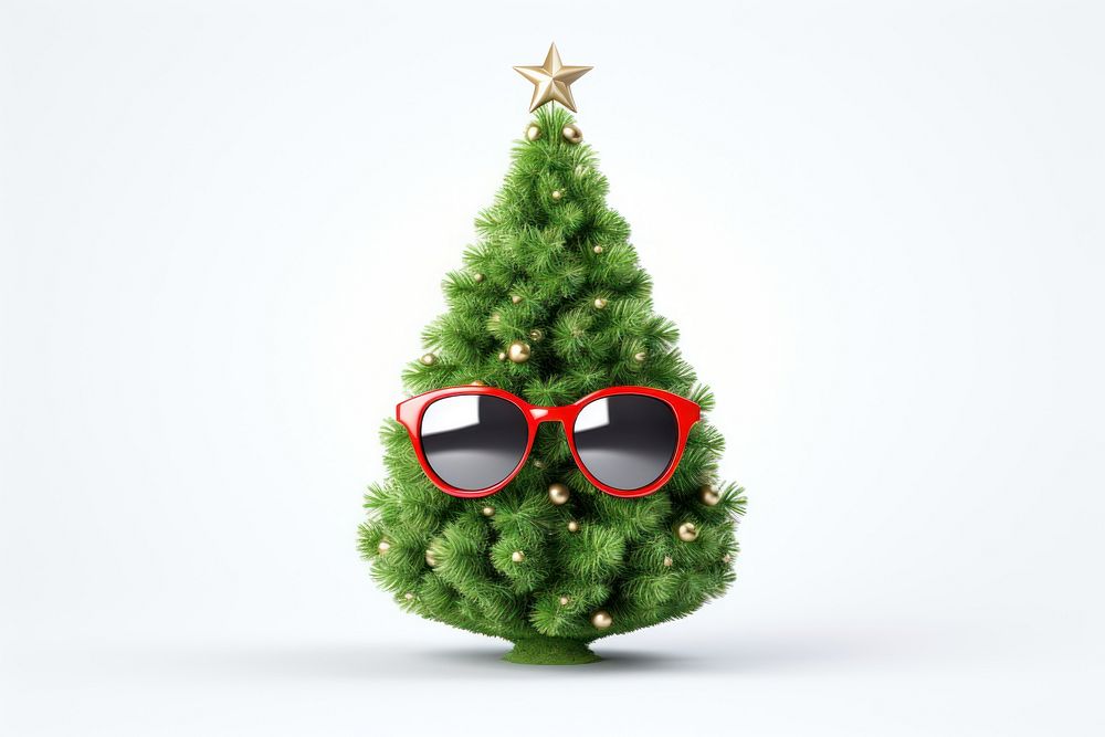 Christmas tree sunglasses plant white background. AI generated Image by rawpixel.