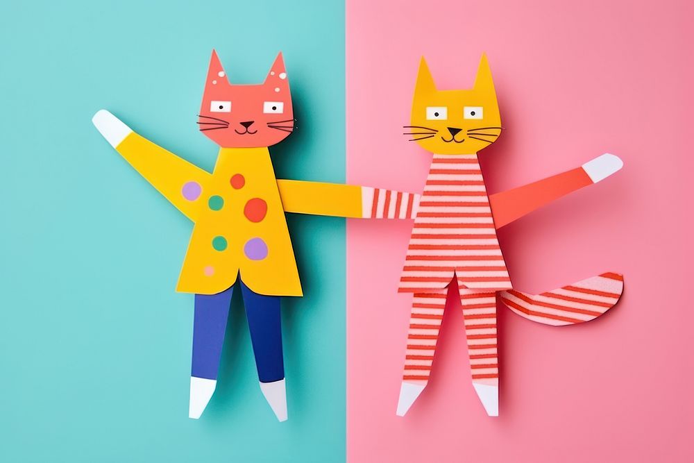 Two cute couple of cat enjoy dancing next to each other art craft anthropomorphic. AI generated Image by rawpixel.