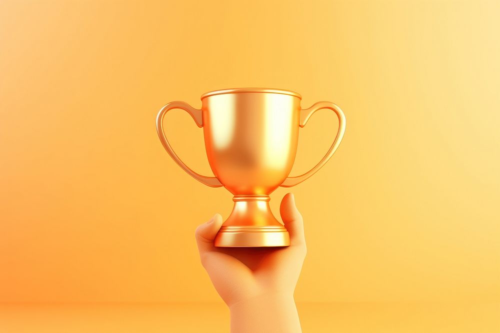 Hand holding a golden trophy cup achievement success winning. AI generated Image by rawpixel.