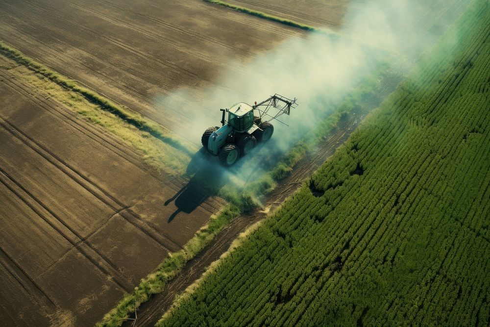 Tractor as fertilizer is spread outdoors vehicle nature. AI generated Image by rawpixel.