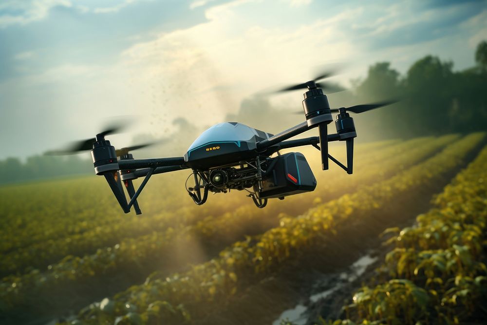 Controlling drone spraying helicopter aircraft outdoors. AI generated Image by rawpixel.