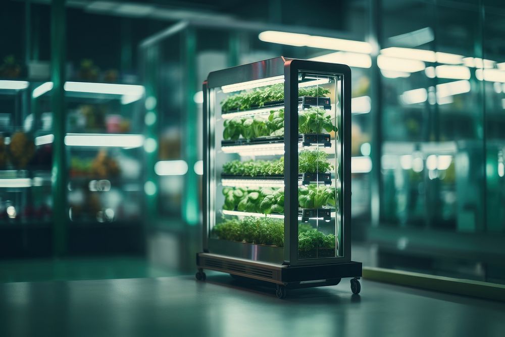 Hydroponics smart farm refrigerator plant transportation. AI generated Image by rawpixel.
