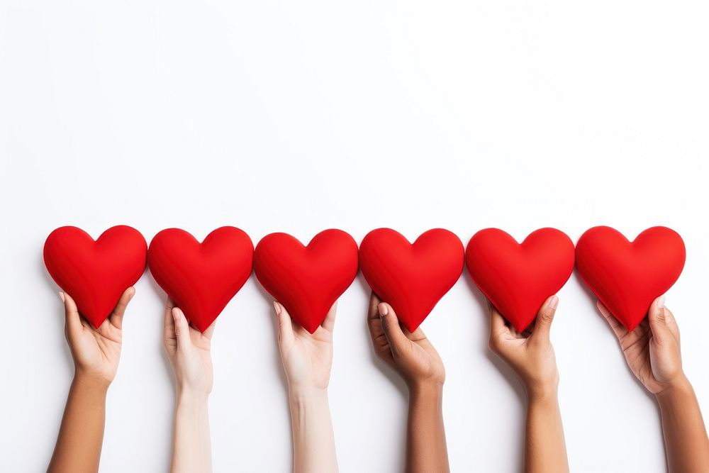 A group of person hands holding red heart shaped celebration romance finger. AI generated Image by rawpixel.