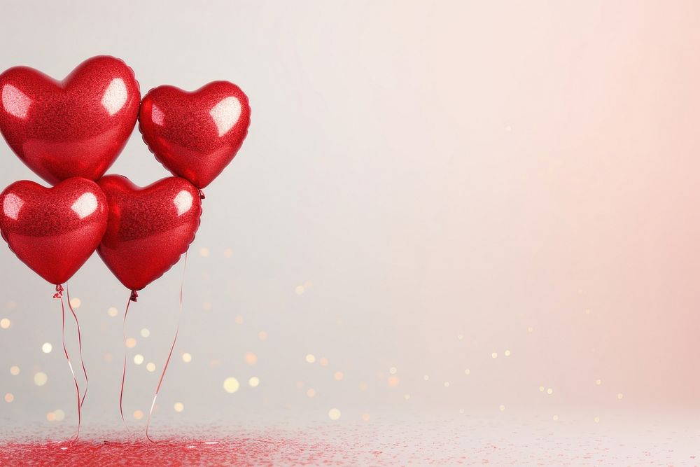 A group of red heart shaped latex balloons and glitter celebration anniversary decoration. AI generated Image by rawpixel.