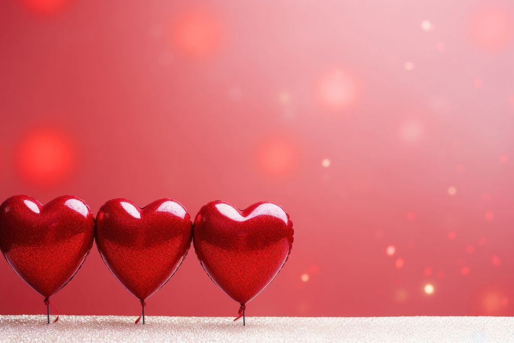 A group of red heart shaped latex balloons and glitter celebration decoration holiday. AI generated Image by rawpixel.