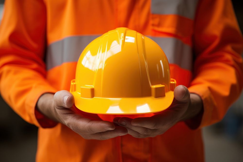 A person holding a yellow hard hat hardhat helmet adult. AI generated Image by rawpixel.
