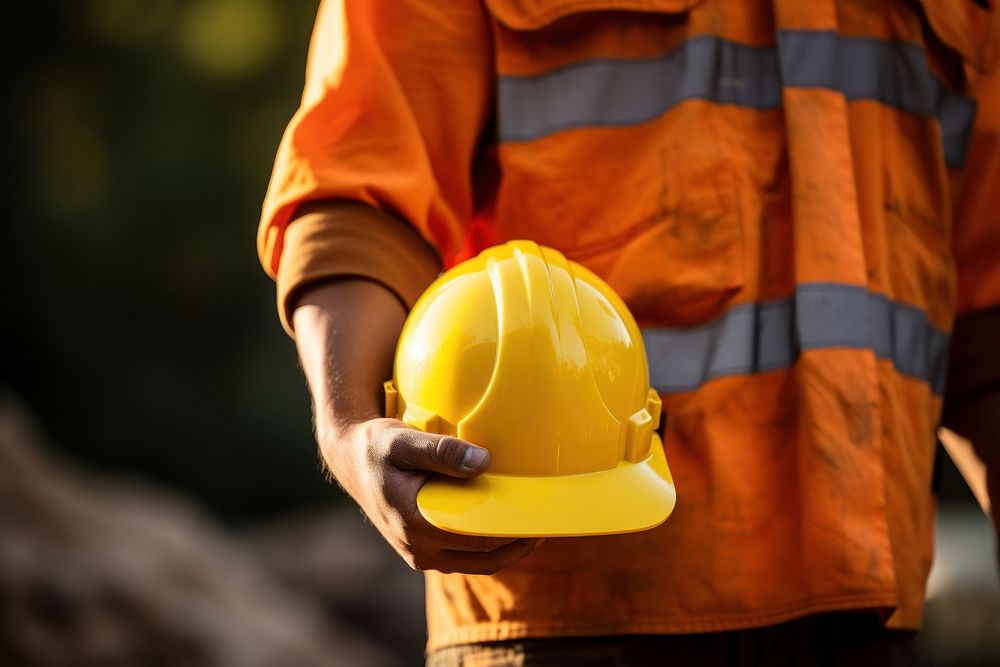 A person holding a yellow hard hat outdoors hardhat helmet. AI generated Image by rawpixel.