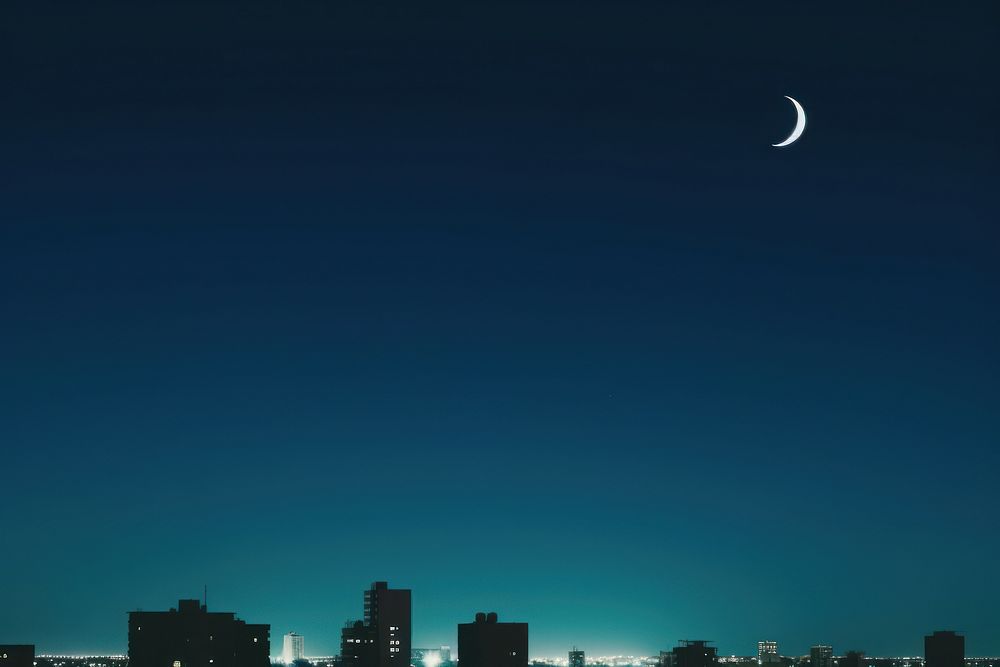 City night with crescent moon sky architecture astronomy. AI generated Image by rawpixel.