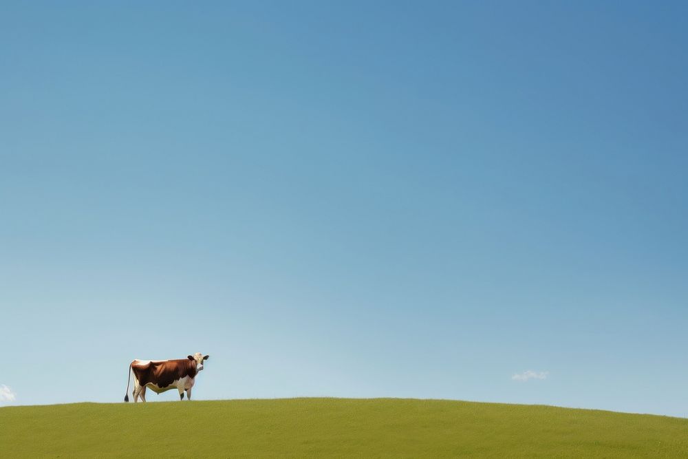 Cow in valley of Switzerland sky grassland landscape. AI generated Image by rawpixel.