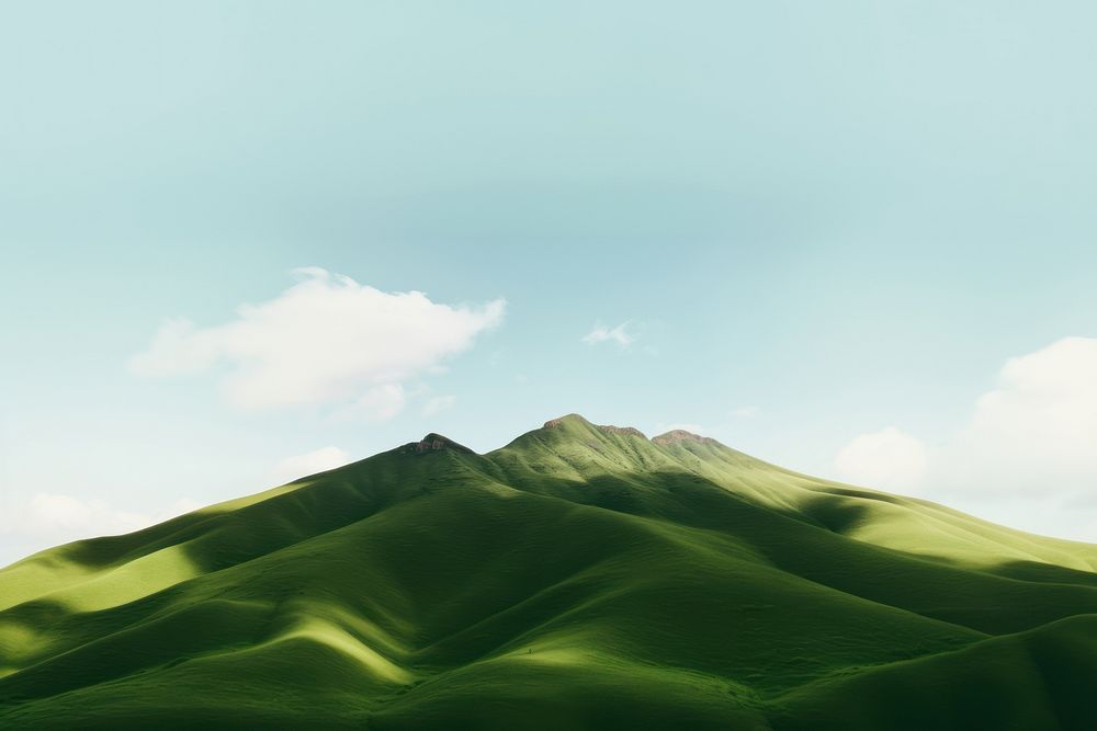 Green mountain landscape sky grassland. AI generated Image by rawpixel.