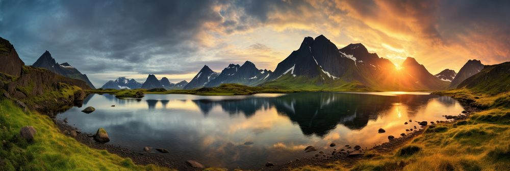 Lake and hoven mountain landscape panoramic outdoors. AI generated Image by rawpixel.