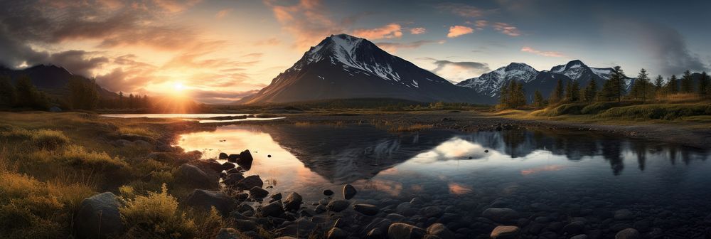 A lake and hoven mountain wilderness landscape panoramic. AI generated Image by rawpixel.