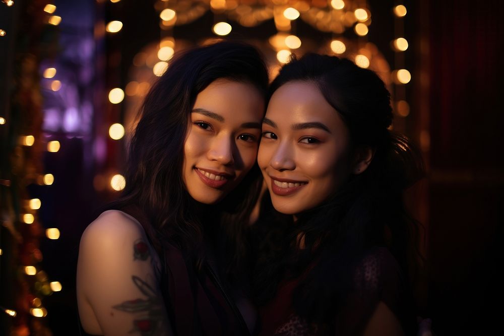 Asian sapphic couple portrait lighting adult. AI generated Image by rawpixel.