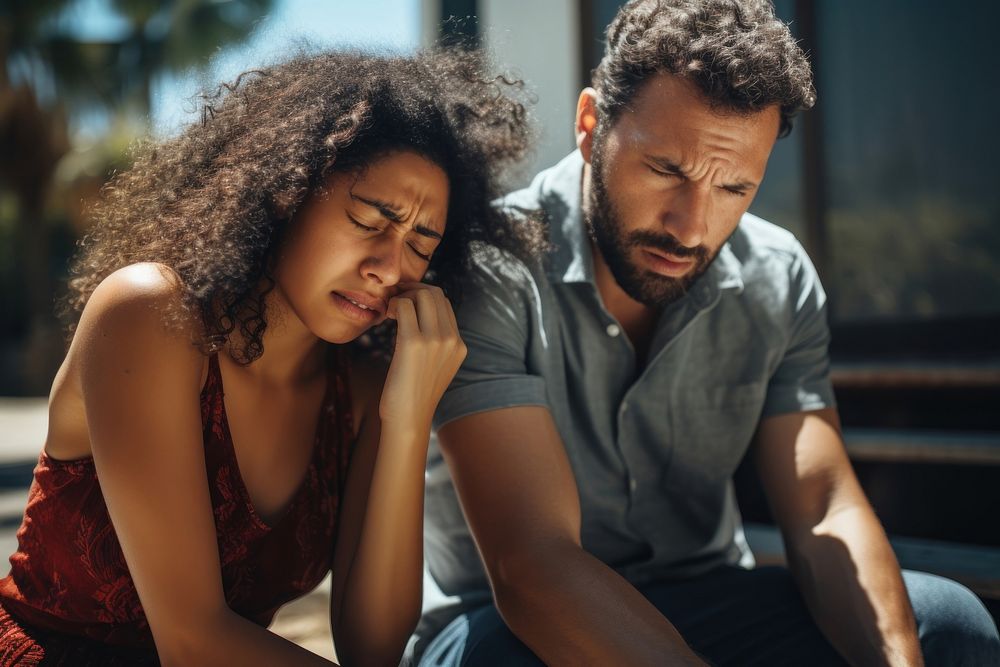 Upset latin columbian woman and man sweating worried adult disappointment. AI generated Image by rawpixel.