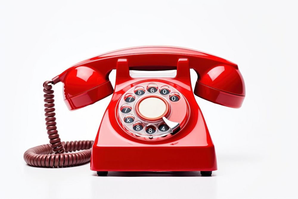 Vintage red telephone white background electronics technology. AI generated Image by rawpixel.