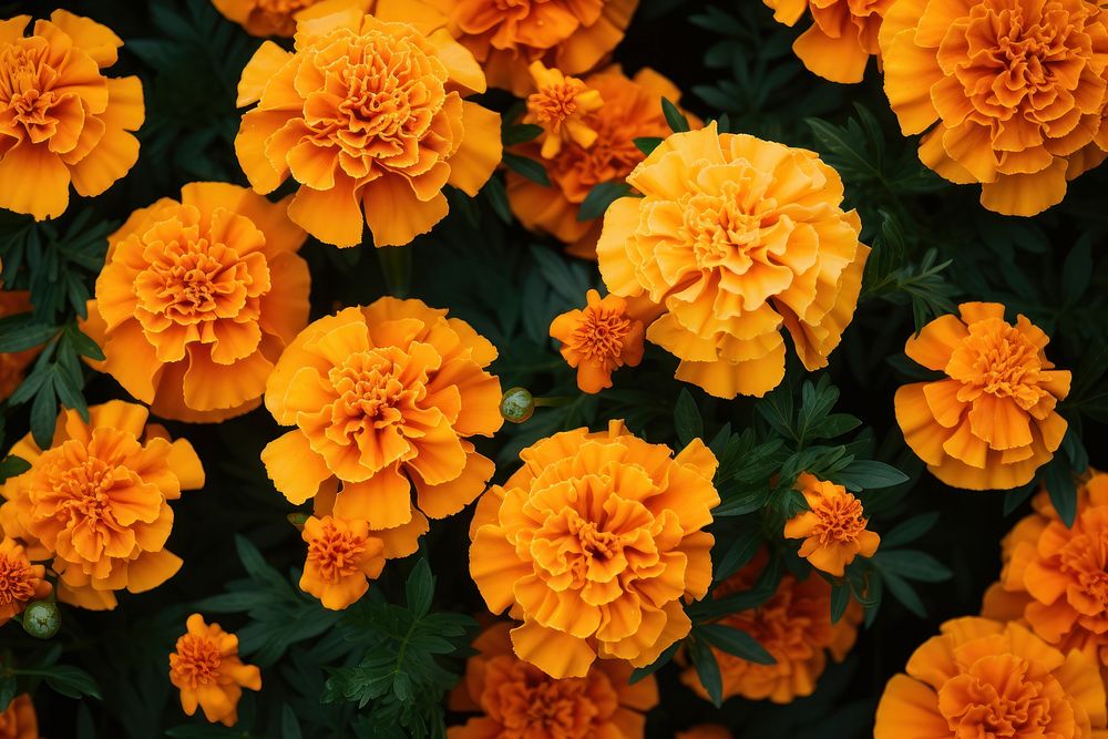 Marigolds in bloom outdoors flower nature. AI generated Image by rawpixel.