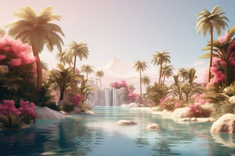 Oasis landscape outdoors nature. AI generated Image by rawpixel.