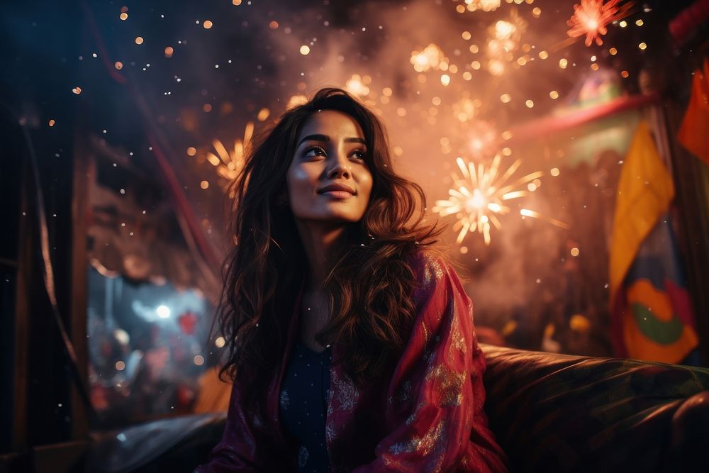 Bangladeshi gorgeous celebrating fireworks festival portrait. AI generated Image by rawpixel.