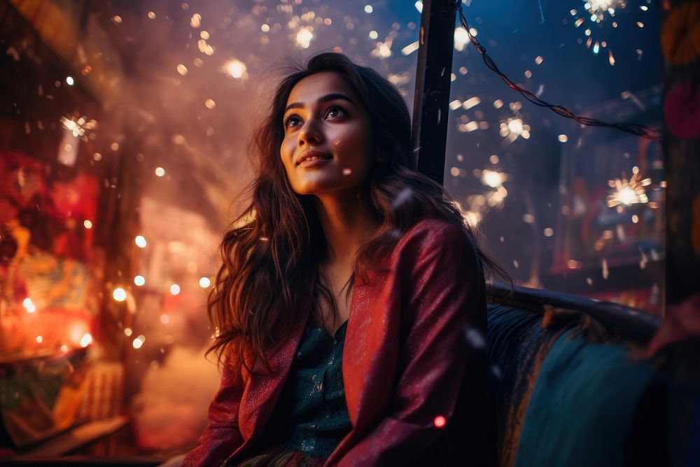 Bangladeshi gorgeous celebrating fireworks portrait adult. AI generated Image by rawpixel.