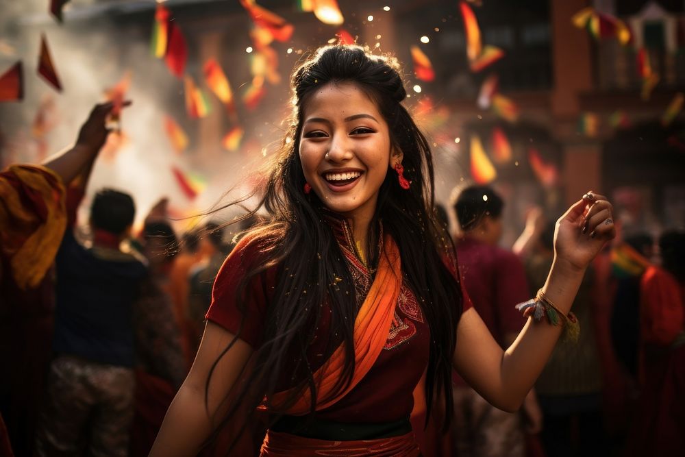 Bhutanese woman gorgeous celebrating adult smile spirituality. AI generated Image by rawpixel.