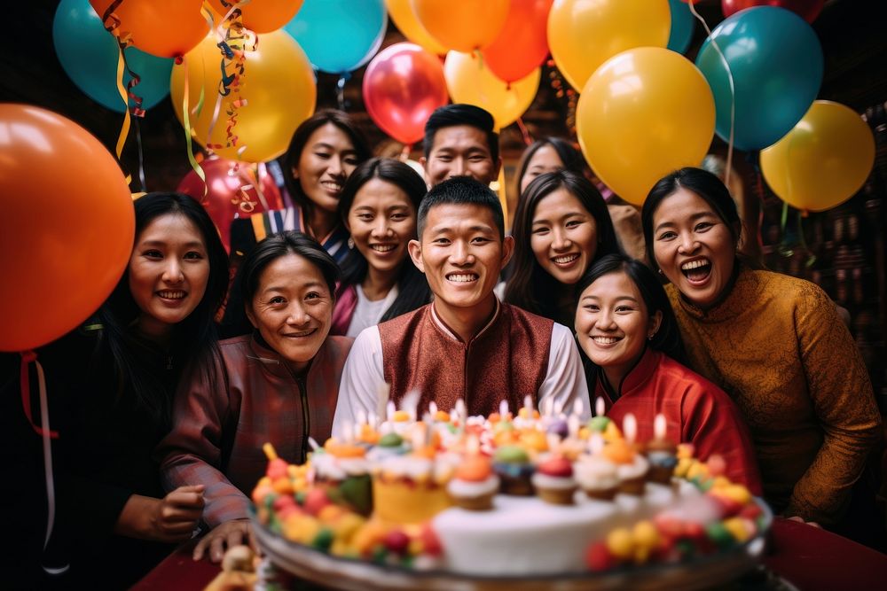 Bhutanese gorgeous celebrating balloon party cake. AI generated Image by rawpixel.