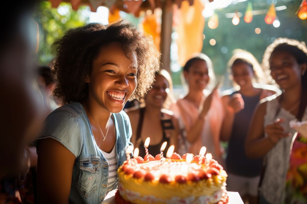 Happy african american girl party cake birthday. AI generated Image by rawpixel.