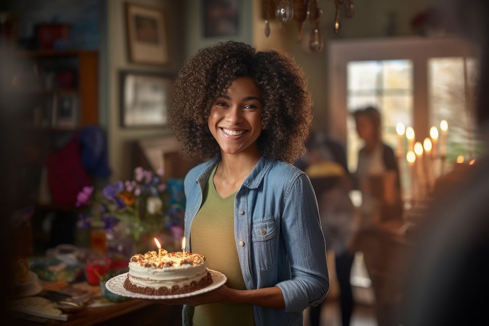 Happy african american girl party cake birthday. AI generated Image by rawpixel.
