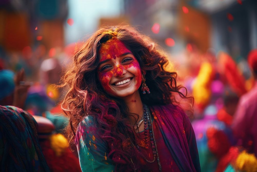 Indian woman celebrating festival outdoors adult. AI generated Image by rawpixel.