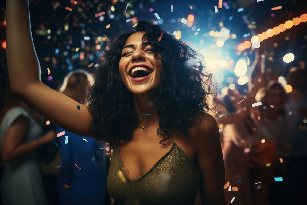 Indian woman gorgeous celebrating laughing party adult. AI generated Image by rawpixel.