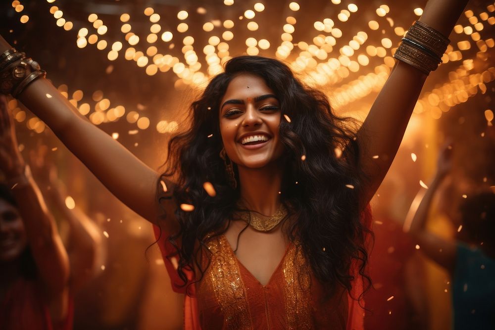 Indian woman gorgeous celebrating smile adult party. AI generated Image by rawpixel.