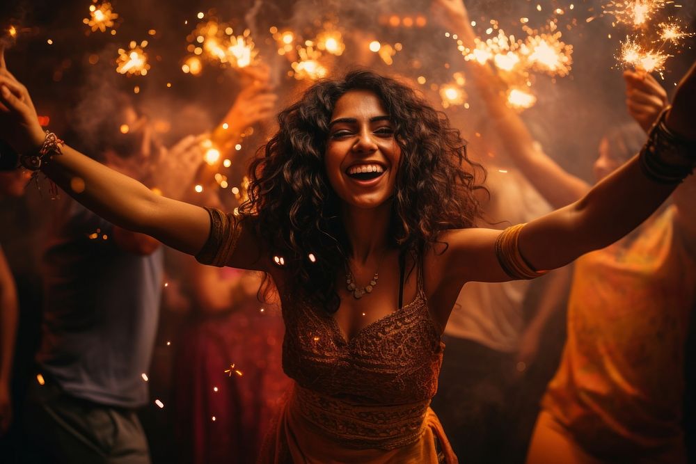 Indian woman gorgeous celebrating adult party togetherness. AI generated Image by rawpixel.
