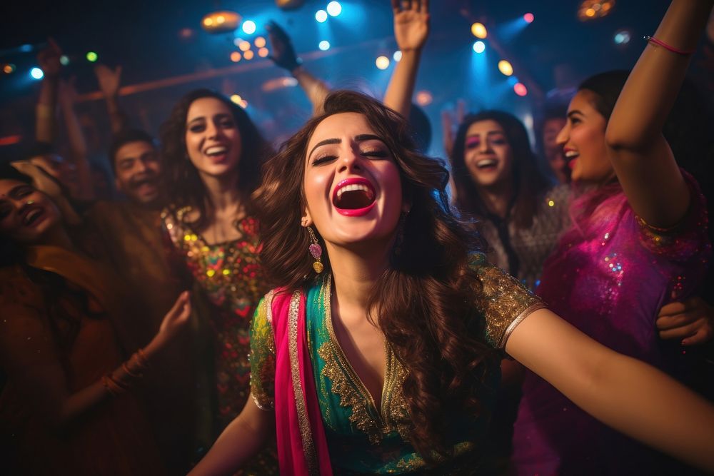 Pakistani gorgeous celebrating party laughing adult