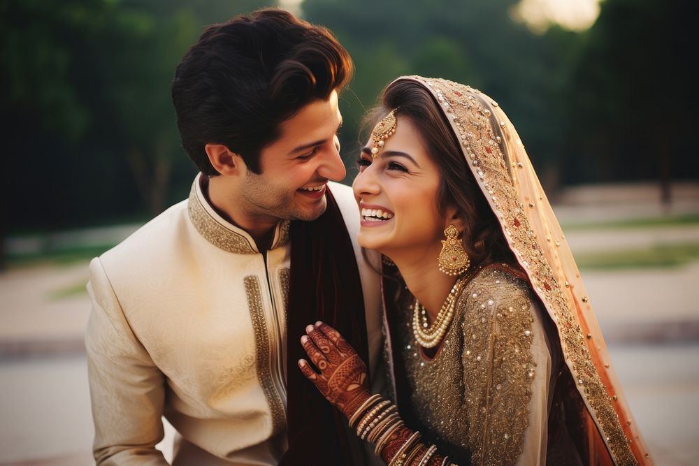 Pakistani gorgeous couple wedding outdoors adult. AI generated Image by rawpixel.