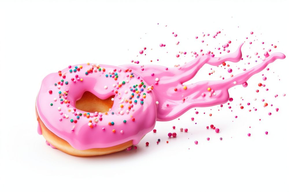 Pink icing glaze flowing down sprinkles dessert donut. AI generated Image by rawpixel.