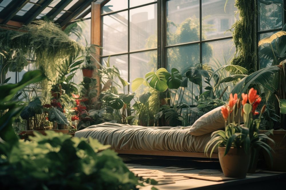 Plants furniture outdoors nature. AI generated Image by rawpixel.